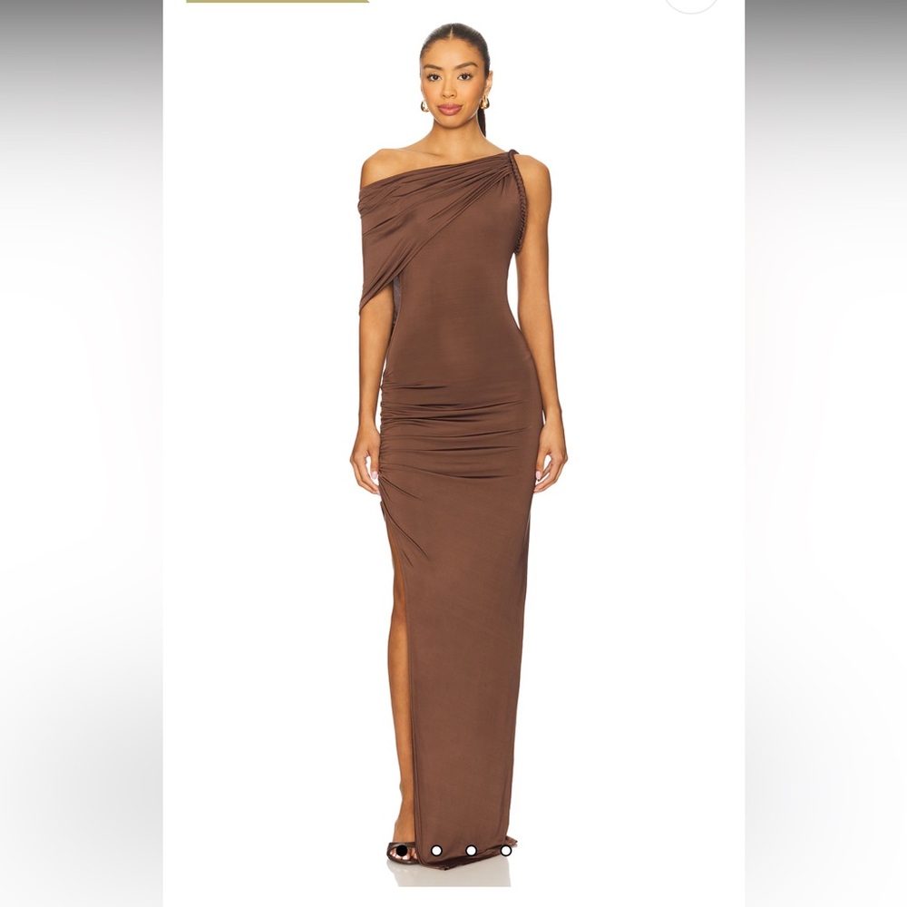 REVOLVE Brown One-Shoulder Maxi Dress